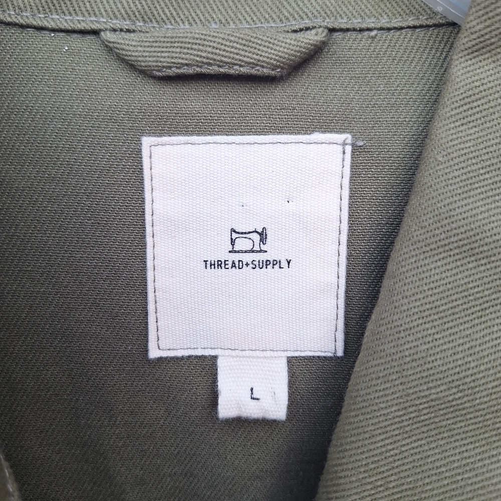 🌟 Thread & Supply Shacket Olive Green Plaid Sleeve Button-Up Shirt Size Large - Picture 4 of 5